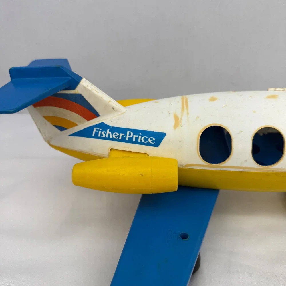 Vintage 1981 Fisher-Price Little People Jet Airplane 933 Yellow White Blue
